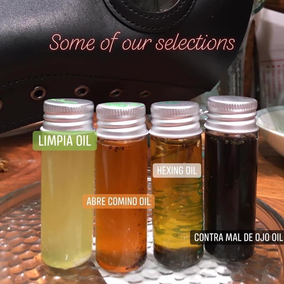 Various handmade oils. Uses in description